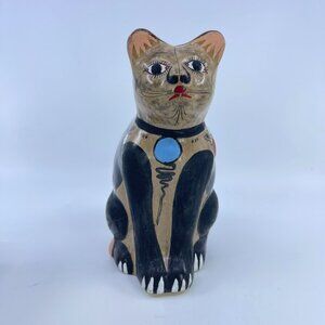 vintage hand painted tonala cat mexican pottery ceramic floral details
